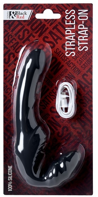 БЕЗРЕМНЕВОЙ СТРАПОН BLACK & RED BY TOYFA С ВИБРАЦИЕЙ, СИЛИКОН, ЧЕРНЫЙ, 35 СМ