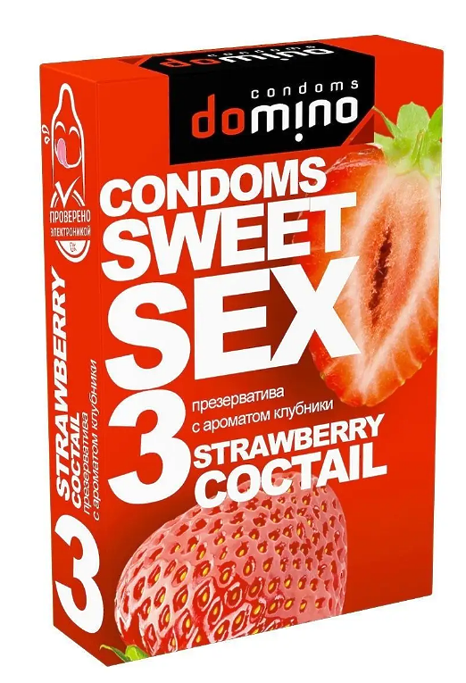  ПРЕЗЕРВАТИВЫ DOMINO SWEET SEX STRAWBERRY COCTAIL 3штуки (оральные)