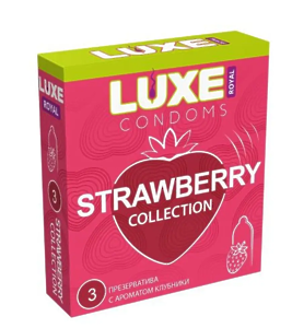 ПРЕЗЕРВАТИВЫ LUXE ROYAL STRAWBERRY COLLECTION гладкие с ароматом клубники 3 штуки
