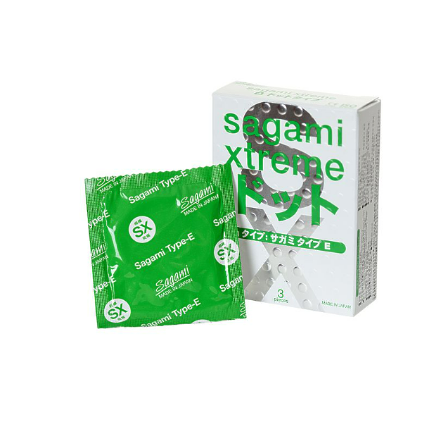 Презервативы Sagami, xtreme, type-e, латекс, 18,5 см, 5,2 см, 3 шт.