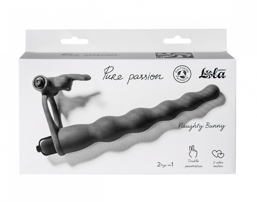 ВИБРОНАСАДКА ДЛЯ ДВОЙНОГО ПРОНИКНОВЕНИЯ PURE PASSION BUNNY BLACK