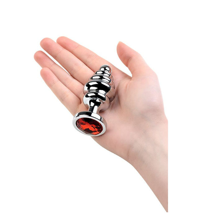 Анальная втулка Metal by TOYFA, металл, серебряная, с красным кристаллом, 8 см, Ø 3,5 см, 95 г