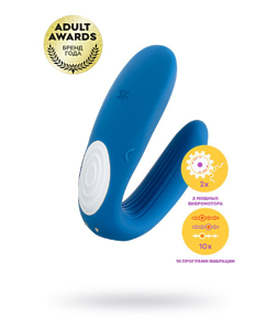 Многофункциональный стимулятор для пар Satisfyer Partner Whale, силикон, голубой, 17 см.