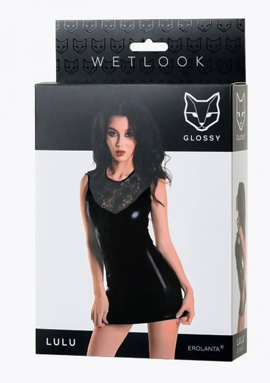 Платье Glossy Lulu из материала Wetlook, черное, S,M,L