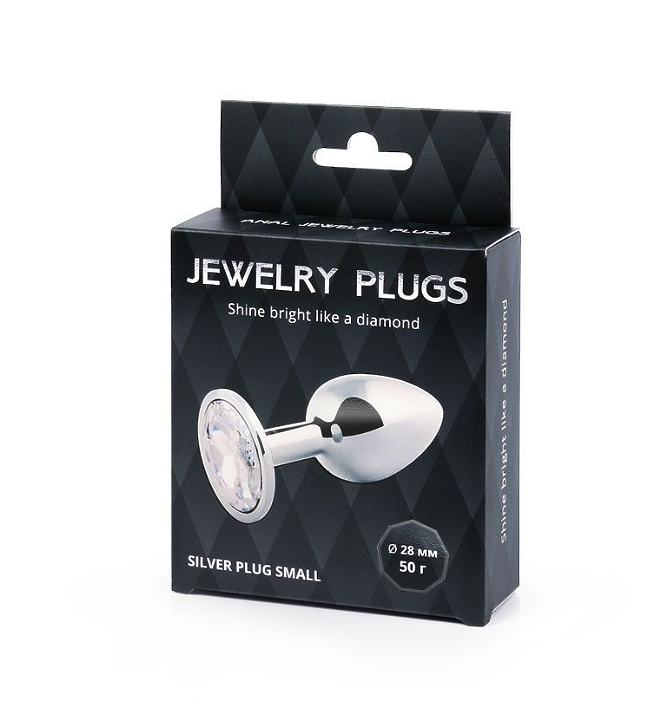 SILVER PLUG SMALL (втулка анальная) цвет кристалла бесцветный, L 72 мм, D 28 мм, вес 50 г
