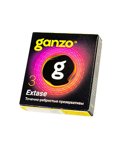 Презервативы Ganzo, extase, латекс, точечные, ребристые, анатомичные, 18 см, 5,2 см, 3 шт.