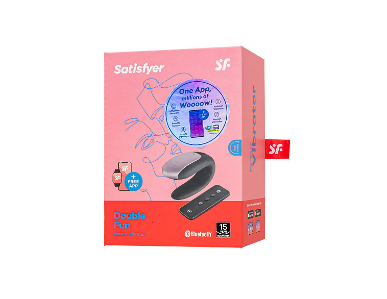 Стимулятор для пар Satisfyer Double Fun Connect App, с пультом ДУ, силикон, черный, 9 см