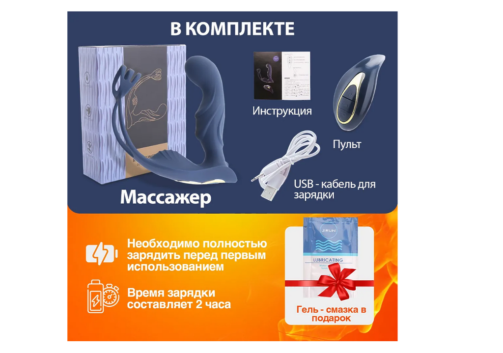 Урологический массажер простаты с нагревом и эрекционным кольцом, ABS+силикон