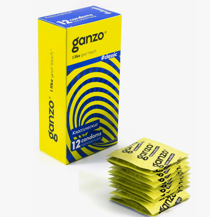 Презервативы Ganzo, classic, классические, латекс, двойная смазка, 18,5 см, 5,2 см, 12 шт.