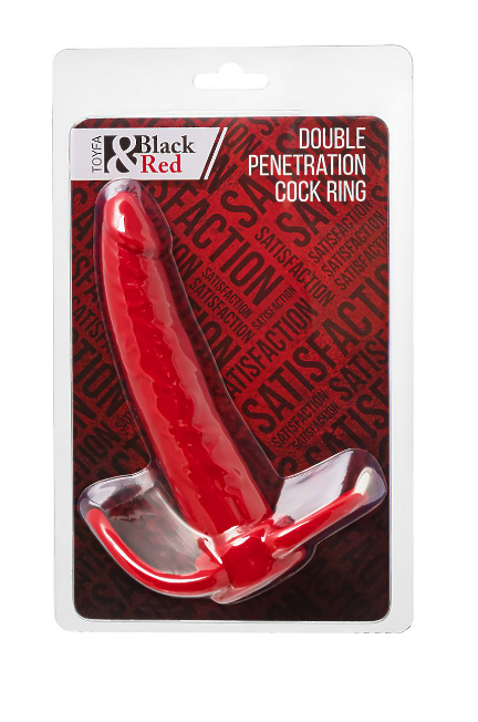 Насадка на пенис для двойного проникновения Black&Red by TOYFA , силикон, красный, 16,5 см