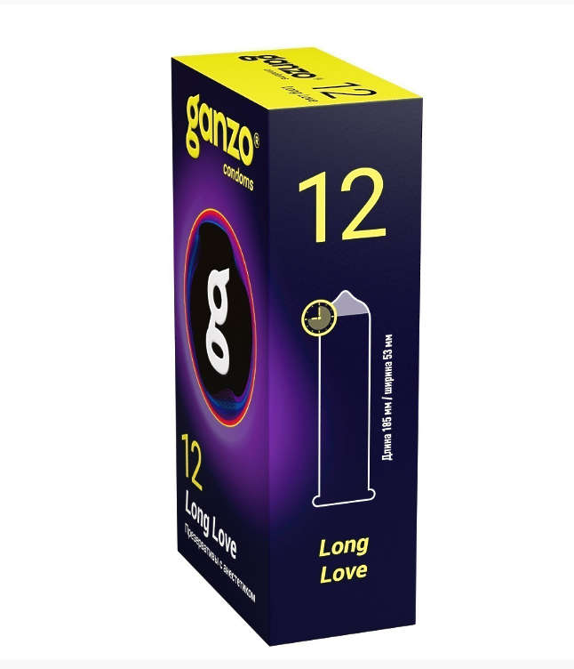 ПРЕЗЕРВАТИВЫ GANZO LONG LOVE № 12 BLACK EDITION (пролонгирующие с анестетиком),